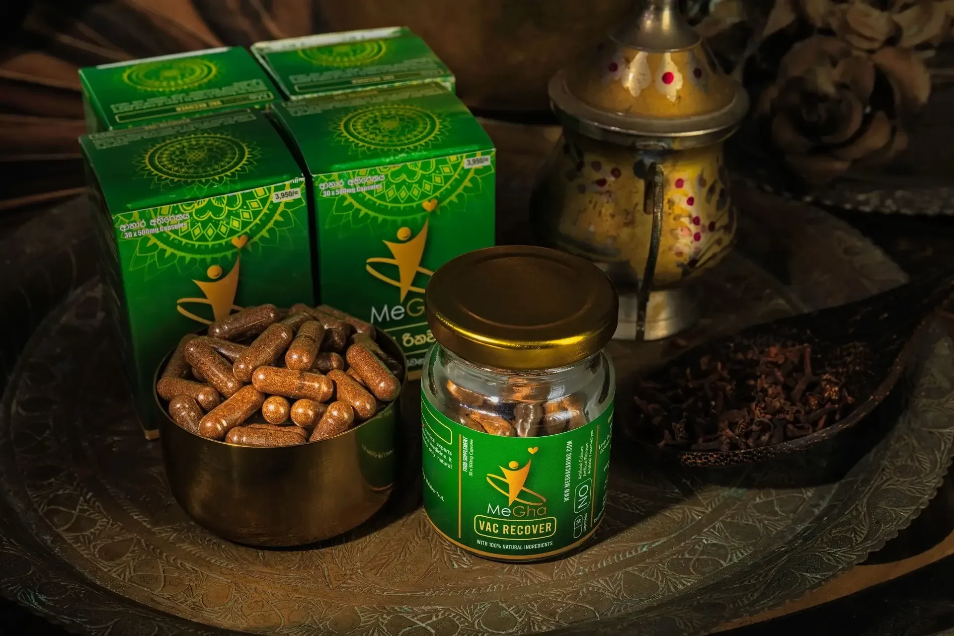 MeGha Vac Recover boxes, jar and capsules